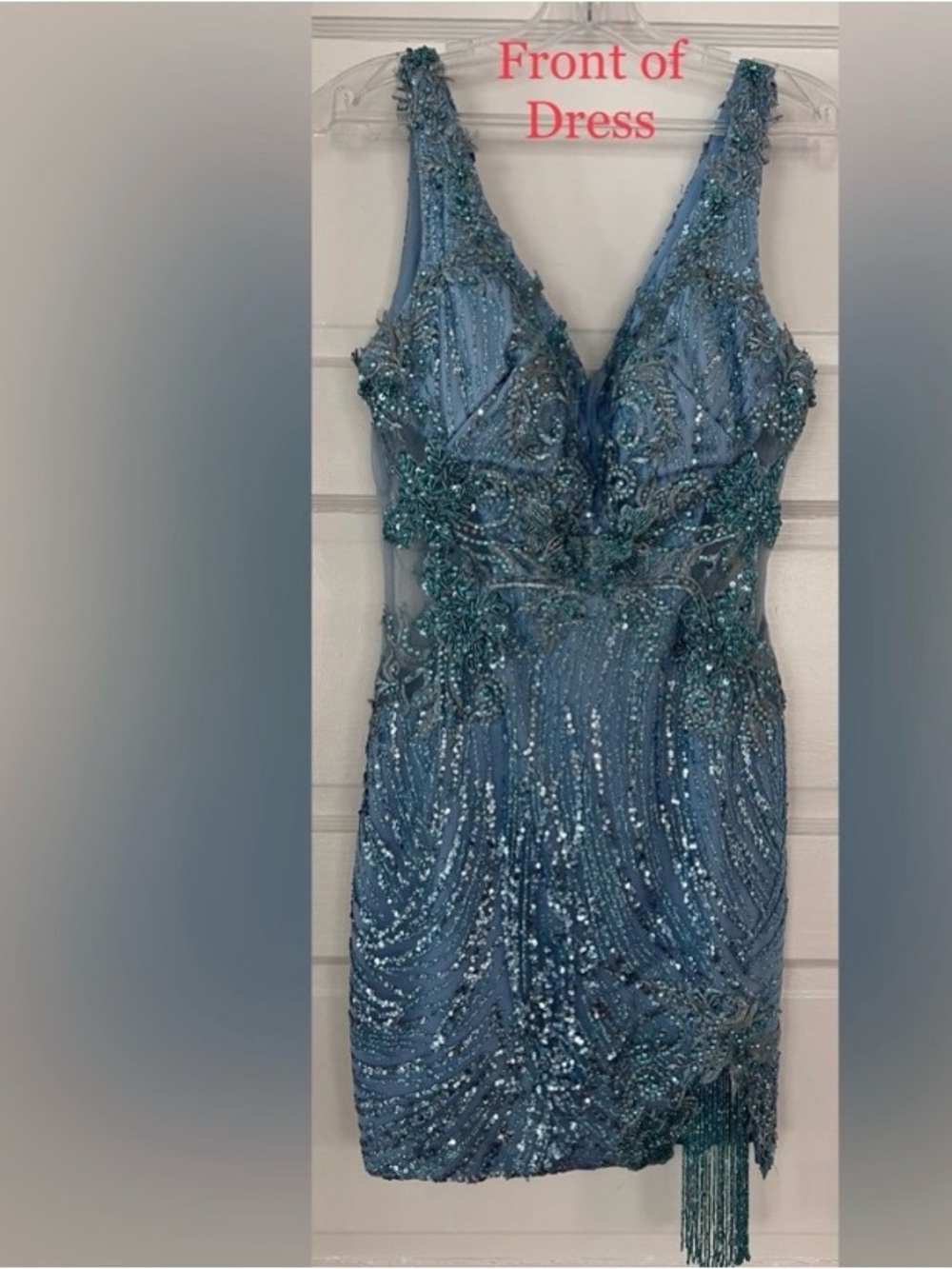 Portia and Scarlett Aqua Sequin V-Neck Mini Dress - Picture 3 of 6